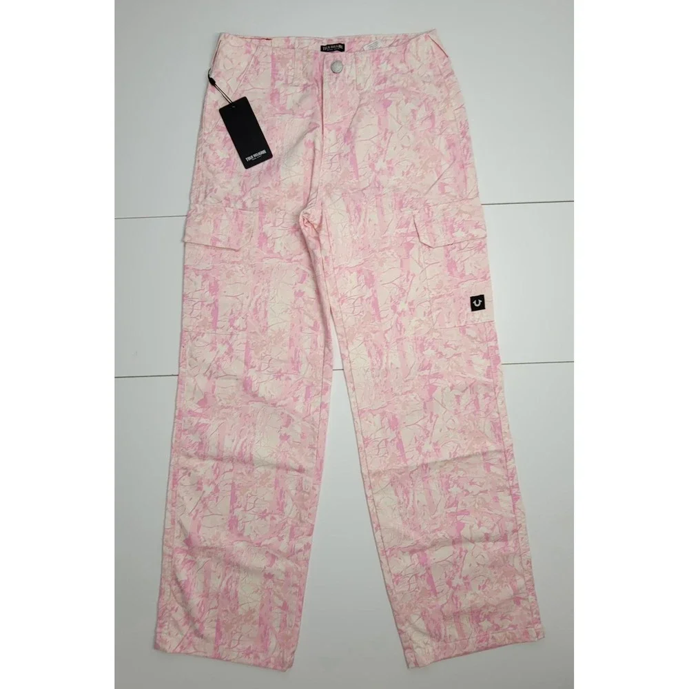 True Religion Women's Light Pink Baggy Camo Military Cargo Pants Size 30x32 NWT